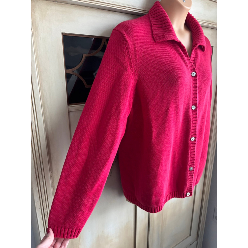 VGUC Lands End 100% Cotton Red Button Down Cardigan | Sz 18-20 - Picture 3 of 11